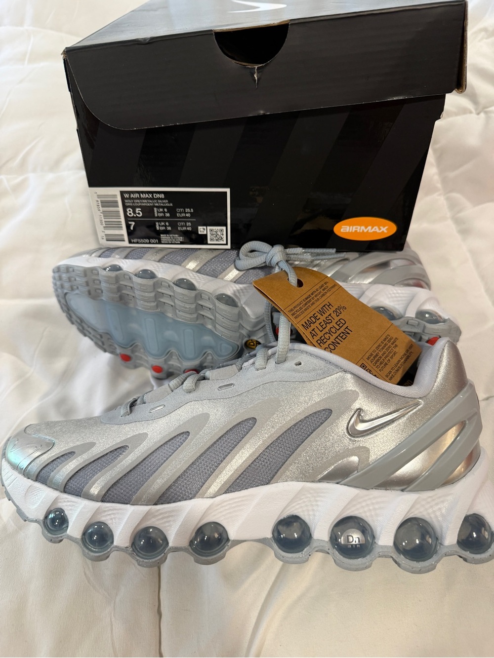 Nike womens    Wolfe Gray, White and Metallic Silver Air Max Style Sneakers